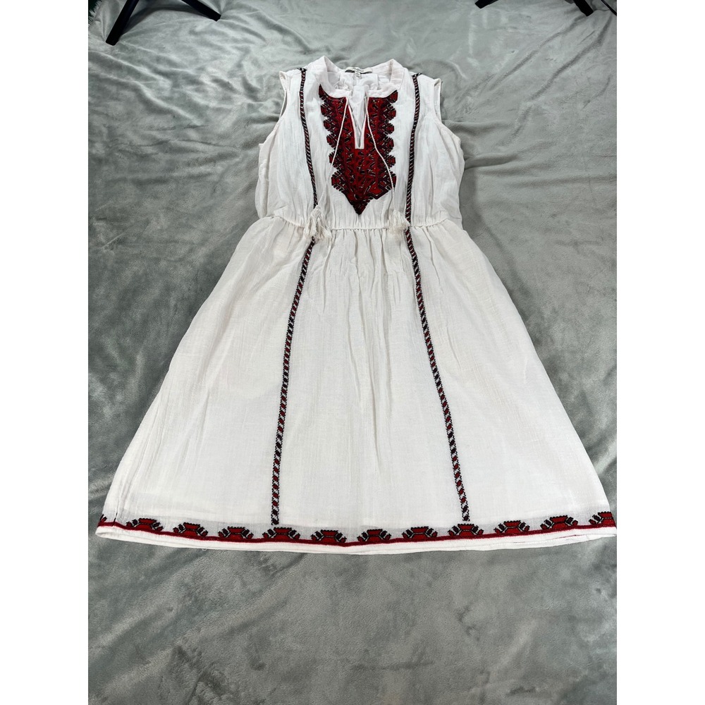 Madewell Embroidered Red White Dress Sz 0 Sleeveless Lined Pockets 100% Cotton